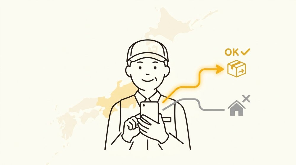 集荷OKエリアとお届けのみエリアの違いを示す地図イラスト