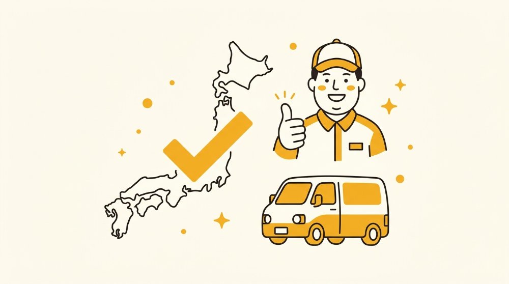 まとめのイメージイラスト(日本地図とチェックマーク)